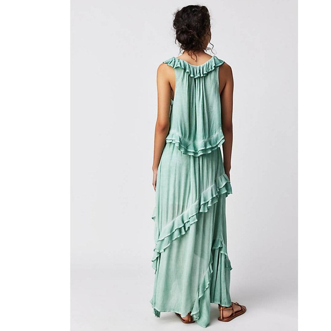 New Free People If Only Maxi Skirt Set $168 SMALL Harbor Green Boho Chic