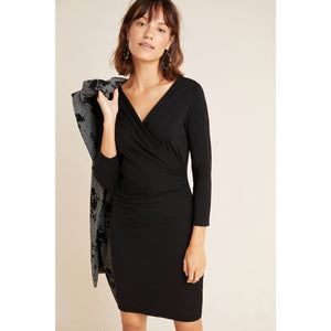 New Anthropologie x Velvet Carolyn V-neck Mini Dress $189 SMALL Black LBD