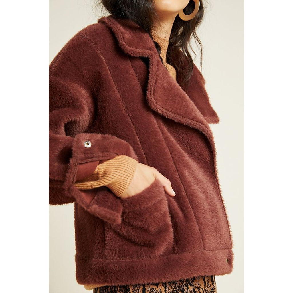 New Anthropologie Sherpa Swan Coat by FRNCH $198 Brown X-SMALL Ultra Soft