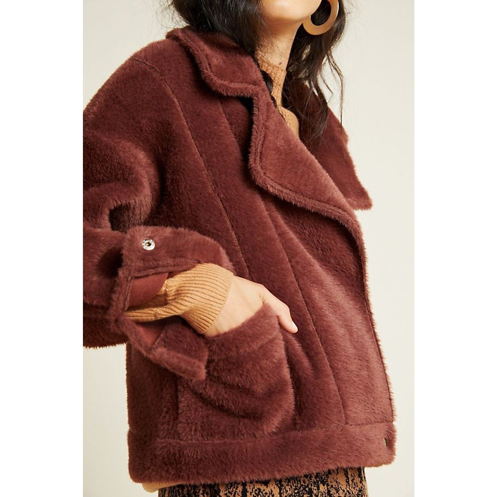 New Anthropologie Sherpa Swan Coat by FRNCH $198 Brown X-SMALL Ultra Soft