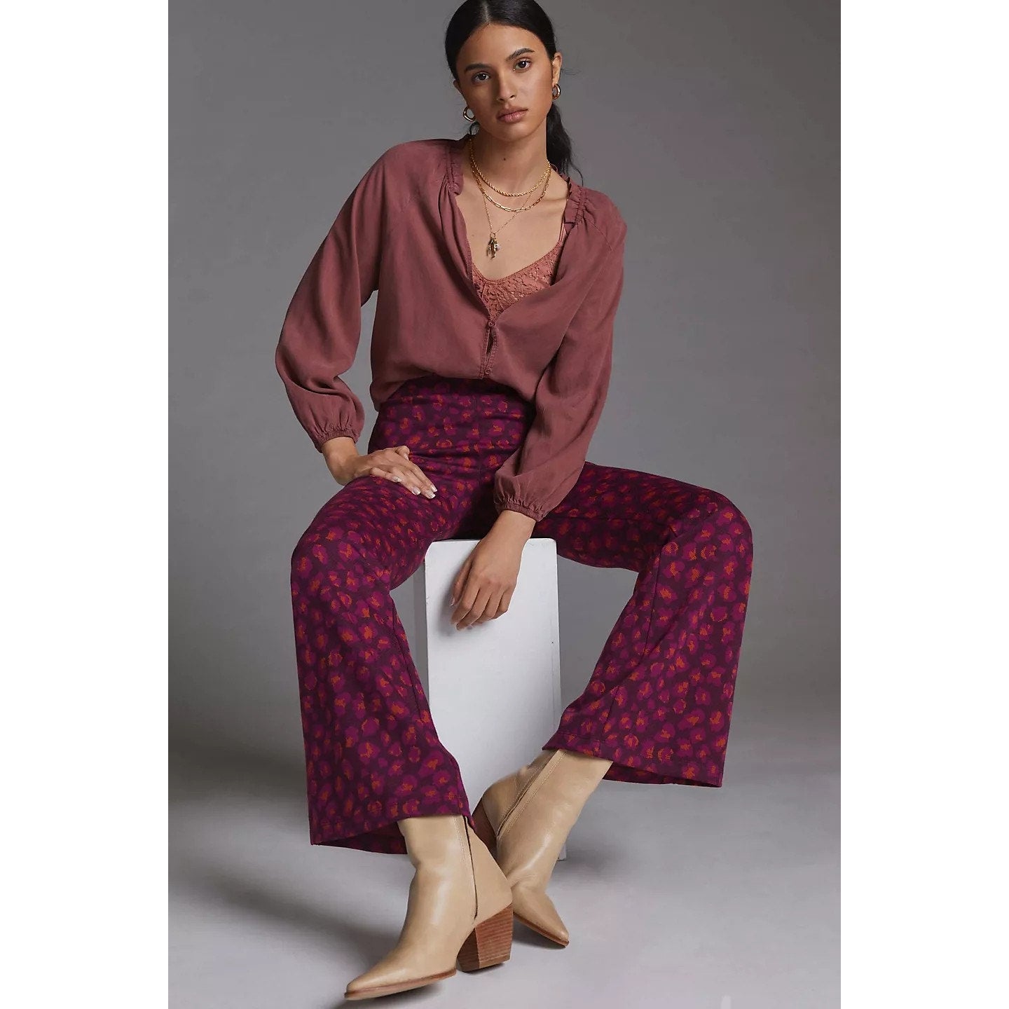 New Anthropologie Maeve Knit Flare Pants $130 X-SMALL Purple