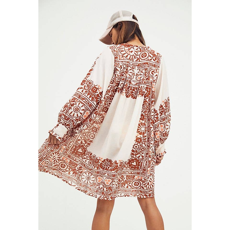 New Free People KINGA CSILLA Andy Mini Tunic Dress $210 SMALL Natural Floral