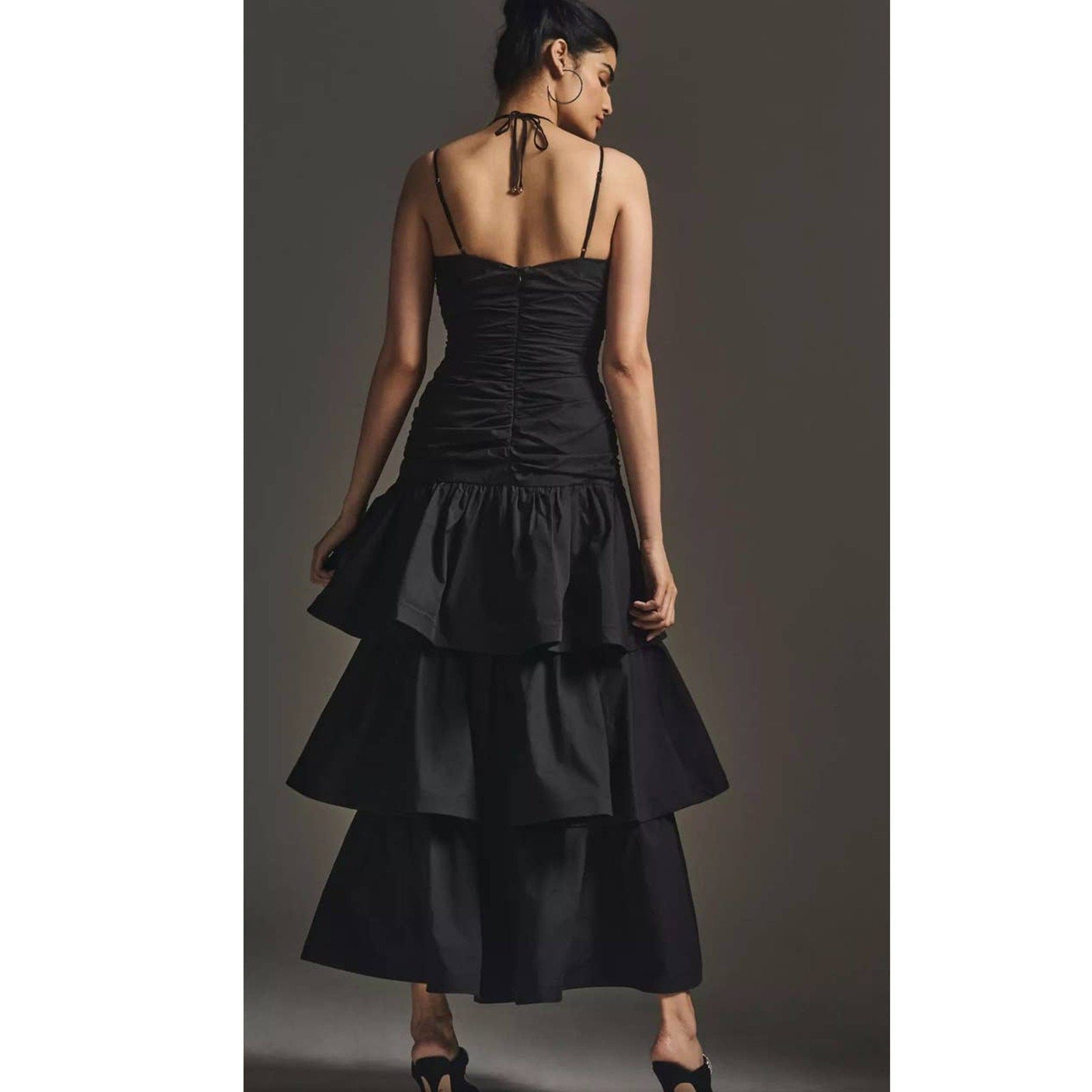 New Anthropologie Free People ELLIATT Ruched Aspen Maxi Dress $260 BLACK XS