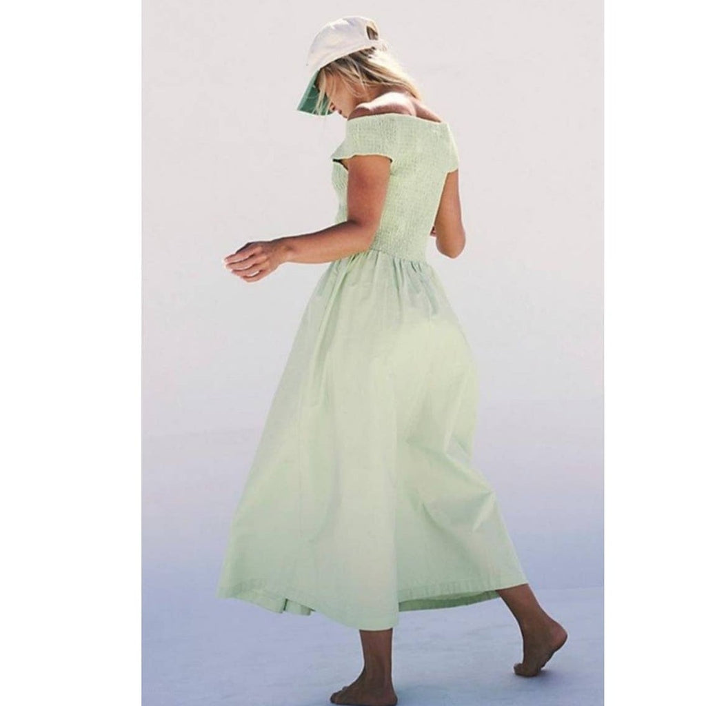 New Free People Ceci Smocked Midi Dress Free-est $98 SMALL Mint Green
