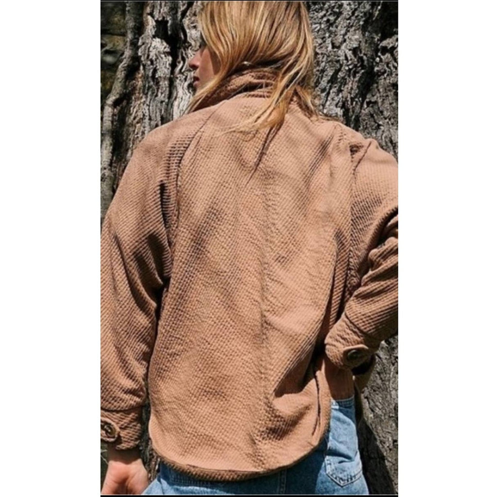 New Free People Remi Shirt Jacket $198 BROWN Large Vintage Inspired Oversized