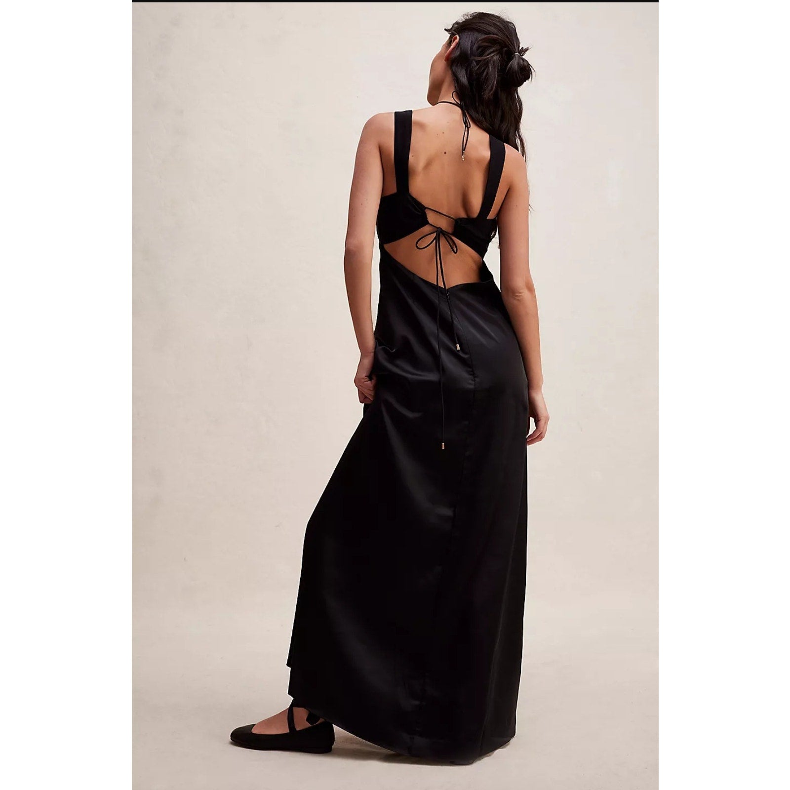 New Free People Gia Maxi Dress $250 SIZE 4 Black Bustier Slip Gown Silky