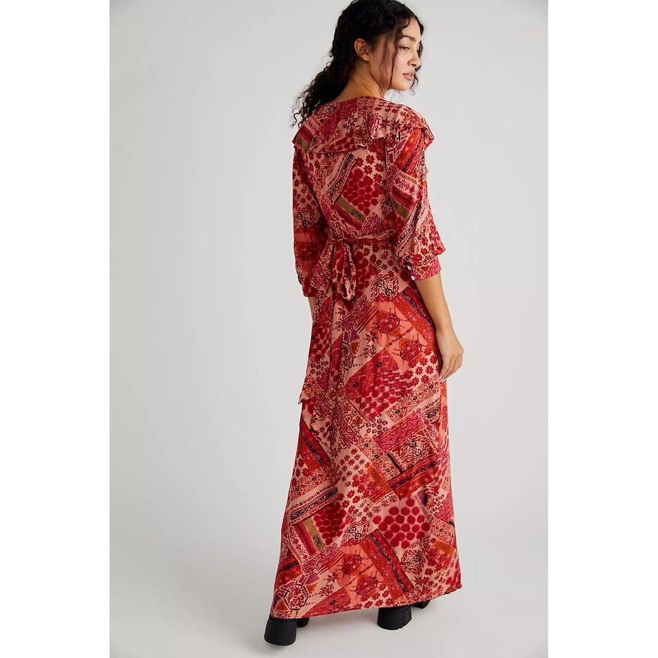 New Free People Lennon Ruffle Maxi Dress Boho $168 X-SMALL Primrose Combo
