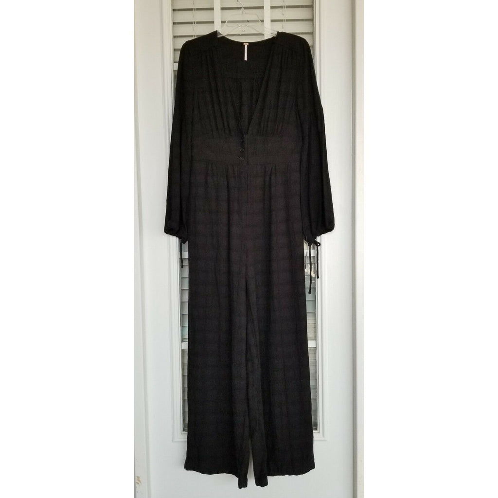 New Free People True Lovin Linen One-piece Jumpsuit Retail $128 Black