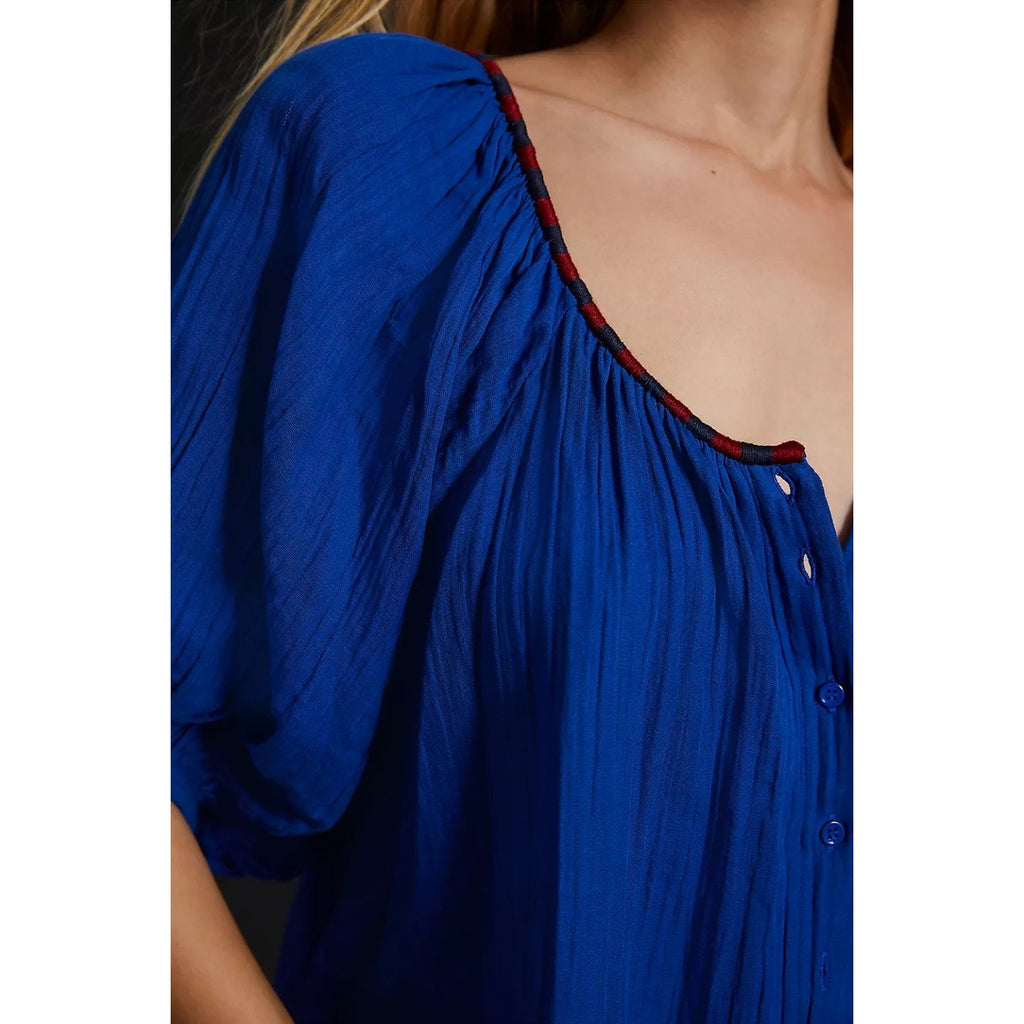 Anthropologie Sundry Embroidered Blouse SMALL (1) Klein Blue Anthropologie