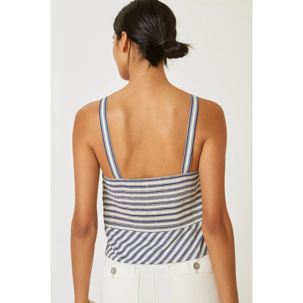 New Anthropologie Avril Emroidered Striped Halter Top $110  MEDIUM  Blue