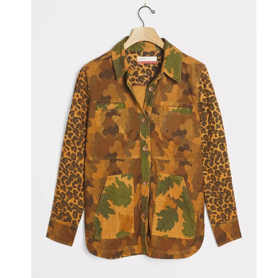 New Anthropologie Pilcro Camo Leopard Cat Denim Utility Jacket $158 Small