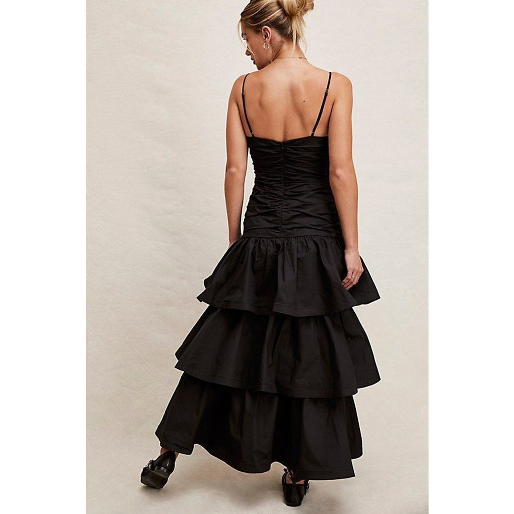 New Anthropologie Free People ELLIATT Ruched Aspen Maxi Dress $260 BLACK XS