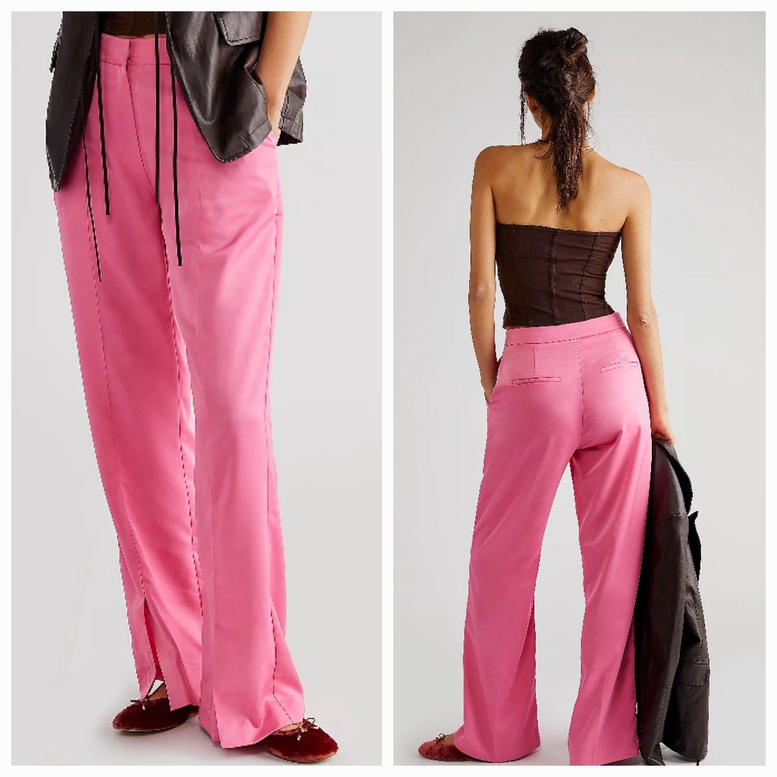 New Free People Cras Samy Wide-Leg Pants $188 SMALL 36 Pink Classic Trousers