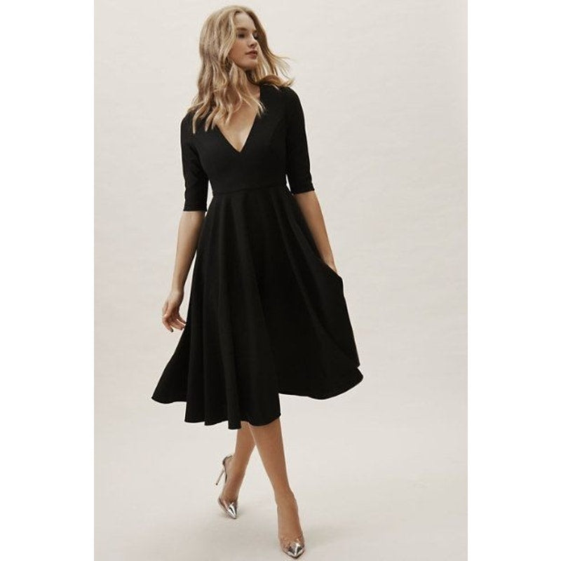 Anthropologie BHLDN Valdis Midi Dress $230 SIZE 2 Black Mother of The Bride