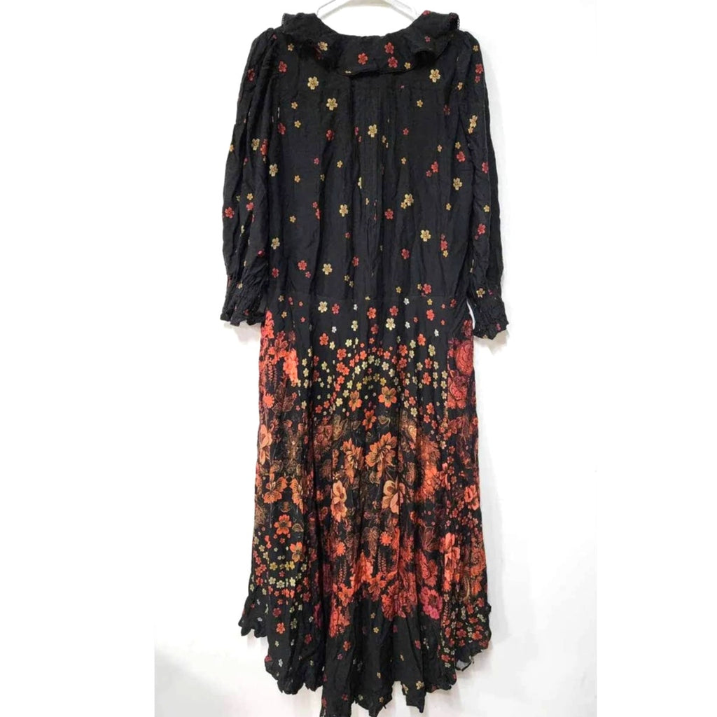 New Free People Talsey Floral Maxi Dress $198 X-SMALL Black Combo Long Sleeve