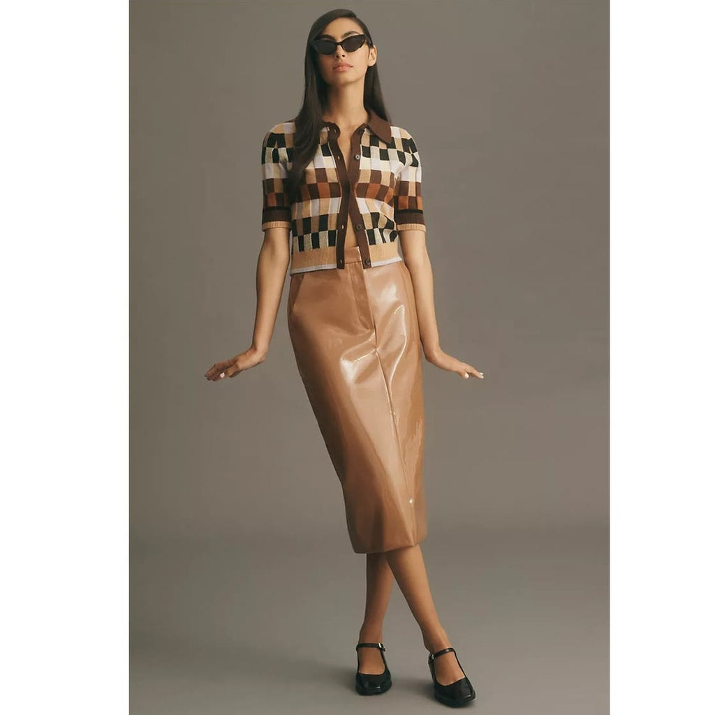Anthropologie Sunday in Brooklyn Faux Leather Midi Skirt $130 MEDIUM Bronze