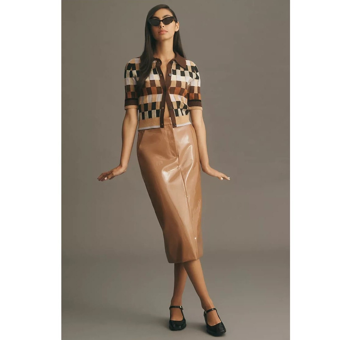 Anthropologie Sunday in Brooklyn Faux Leather Midi Skirt $130 MEDIUM Bronze