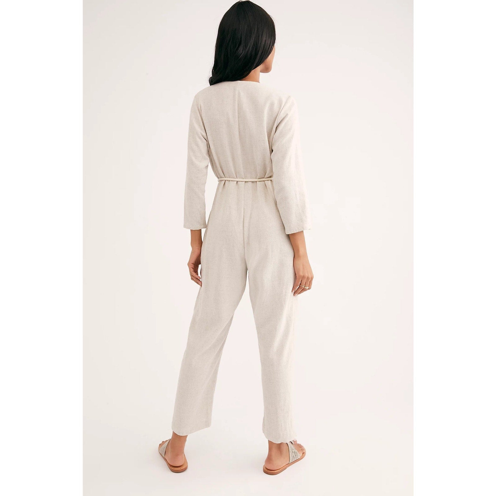 New Free People x Rachel Pally Troy Linen Jumpsuit $255 SMALL Gray Long Sleeve