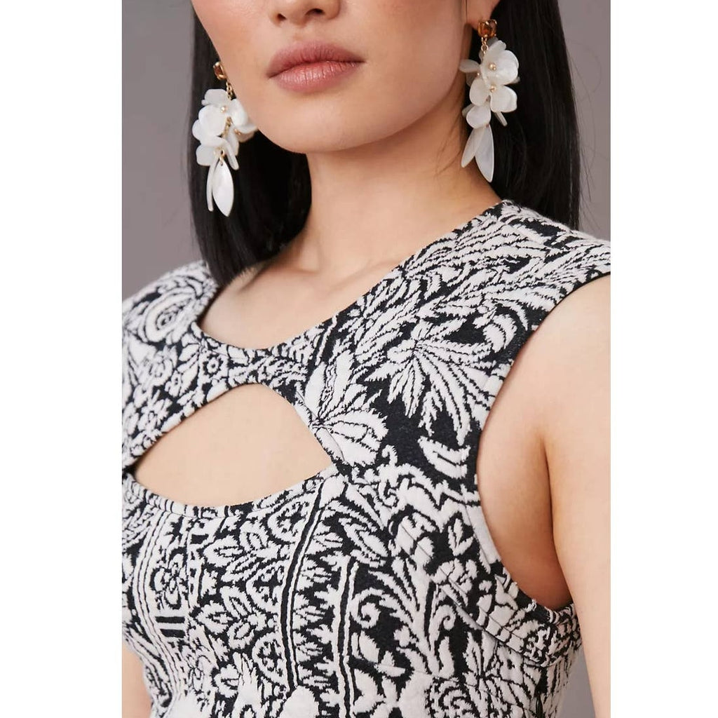 New Anthropologie Jacquard Cut-Out Midi Dress $148 LARGE B&W