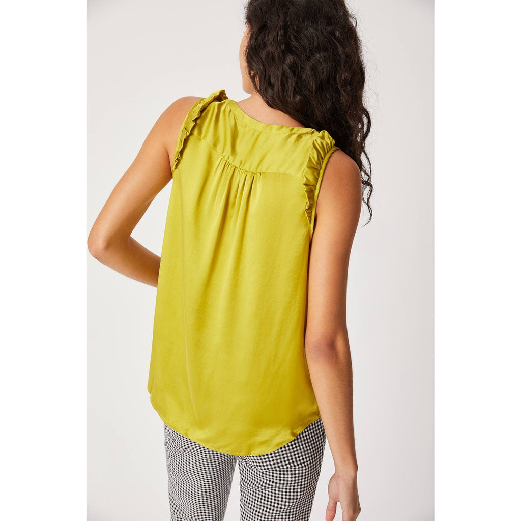 New Anthropologie Lavinia Silk Ruffled Blouse $138 SMALL Chartreuse