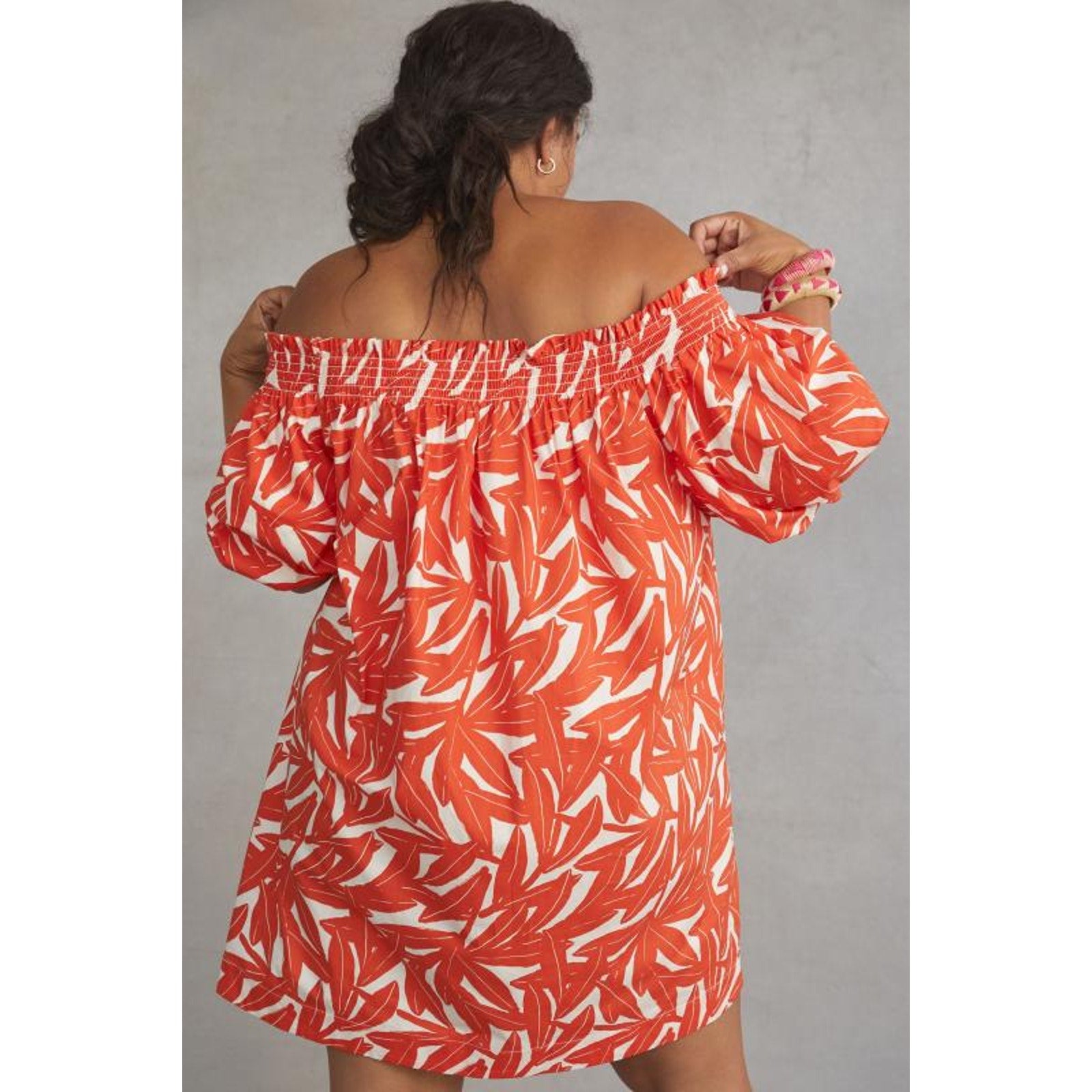 New Anthropologie WHIT TWO Banana Leaf Off-The-Shoulder Tunic Dress $198 SMALL
