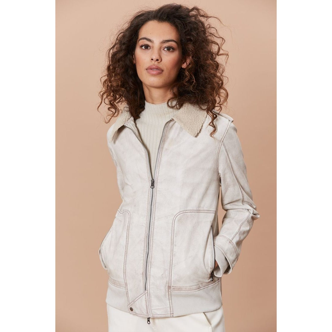 New JAKETT Bess Aviator Leather Jacket Fur Collar $640 SMALL Burnished Black