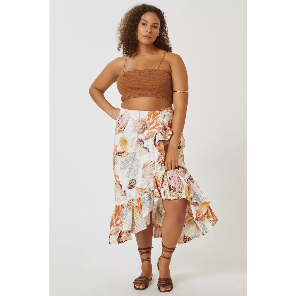 New Anthropologie Maeve A-Line Wrap Midi Skirt $170 PLUS 16W Sea Shell