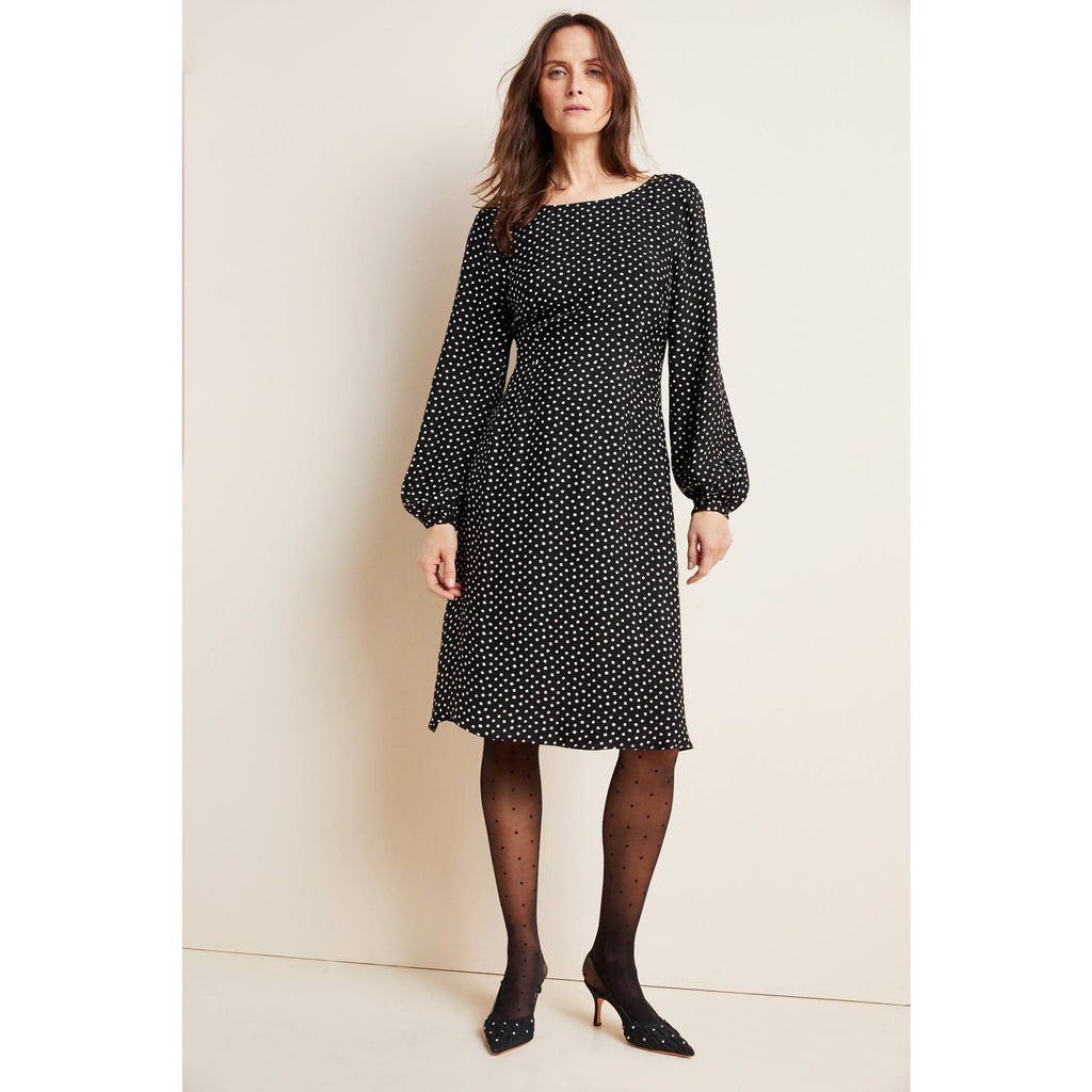 New Anthropologie Agatha Long Sleeve Midi Dress $160 SIZE 2 B&W Polka Dot