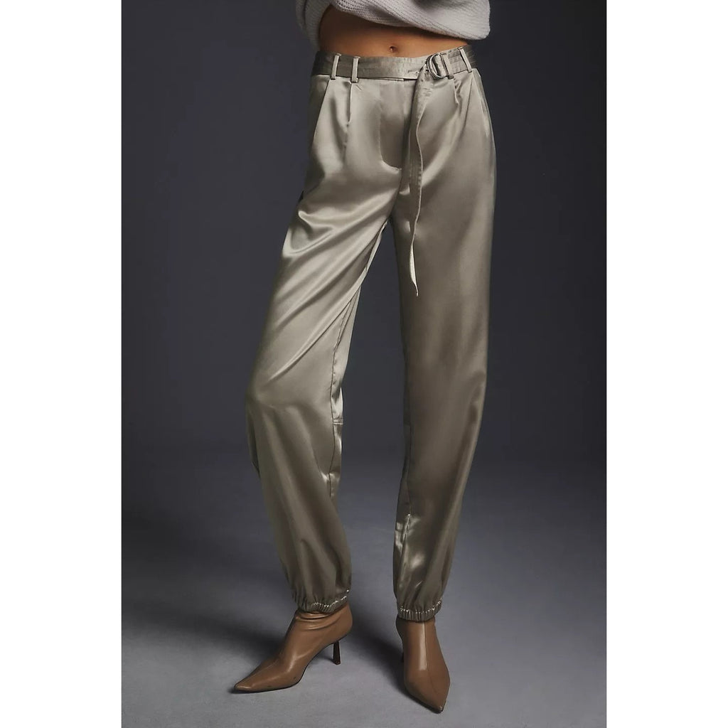 New Anthropologie Maeve Parachute Pants $148  SIZE 10 TALL  Champagne Grey