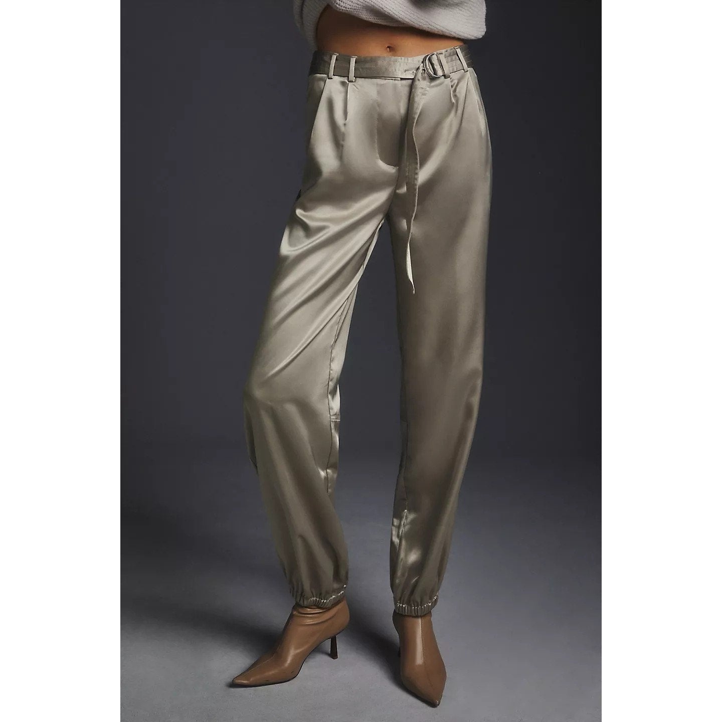 New Anthropologie Maeve Parachute Pants $148  SIZE 10 TALL  Champagne Grey
