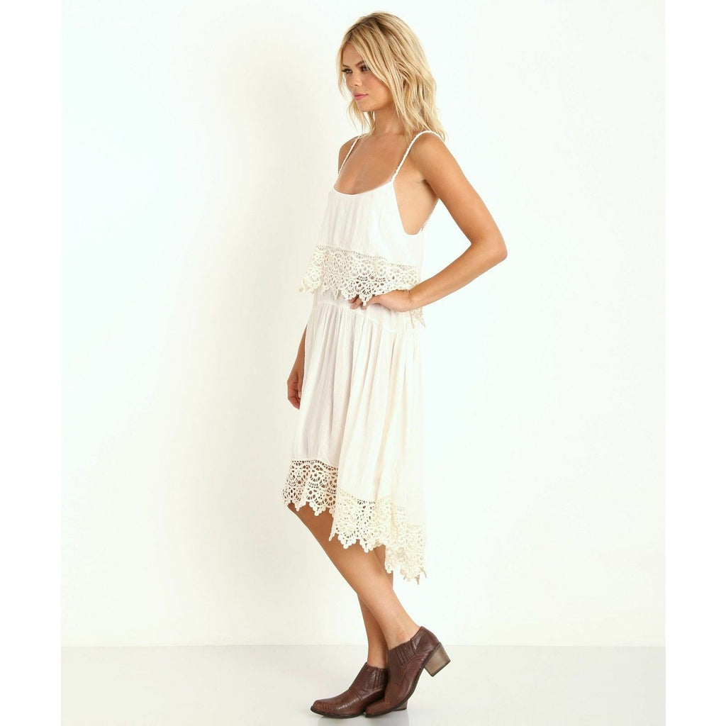 New Free People Intimately Star Crochet Crepe Midi Slip Dress $128 Size XS Ivory
