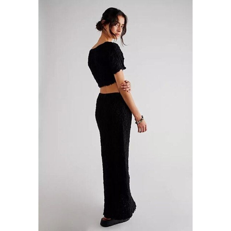 New Free People Double The Fun Maxi Skirt Button Cardi Set $128 X-SMALL Black