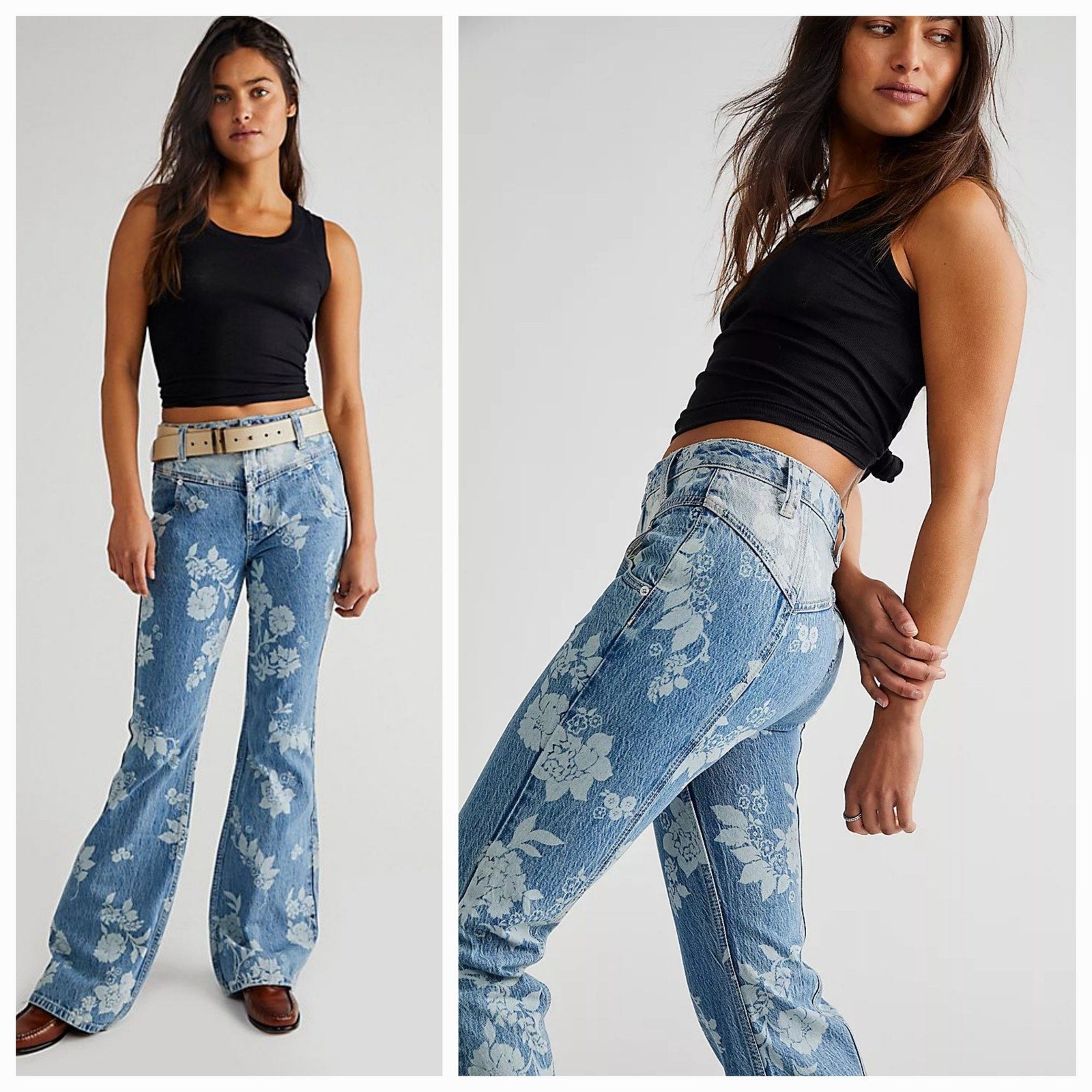 Free People WTF Naomi Floral Flare Jeans