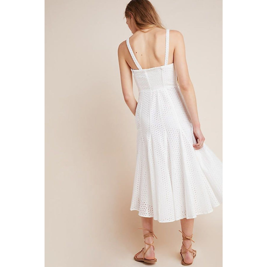 New Anthropologie Maeve Lelia Eyelet Midi Dress $188 SIZE 0 White