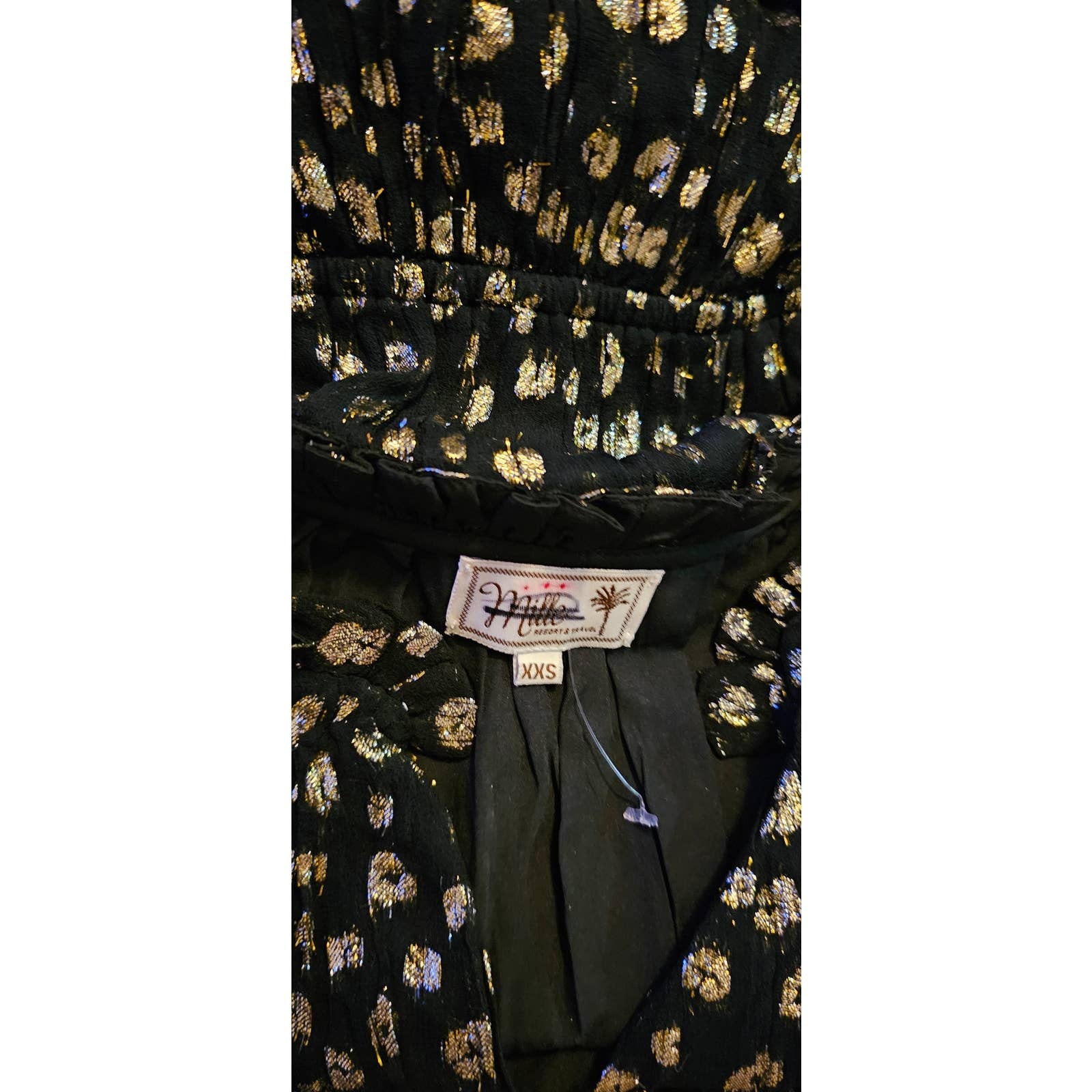 New Anthropologie Mille V-Neck Lurex Midi Dress $498 XXS Black & Metallic Gold
