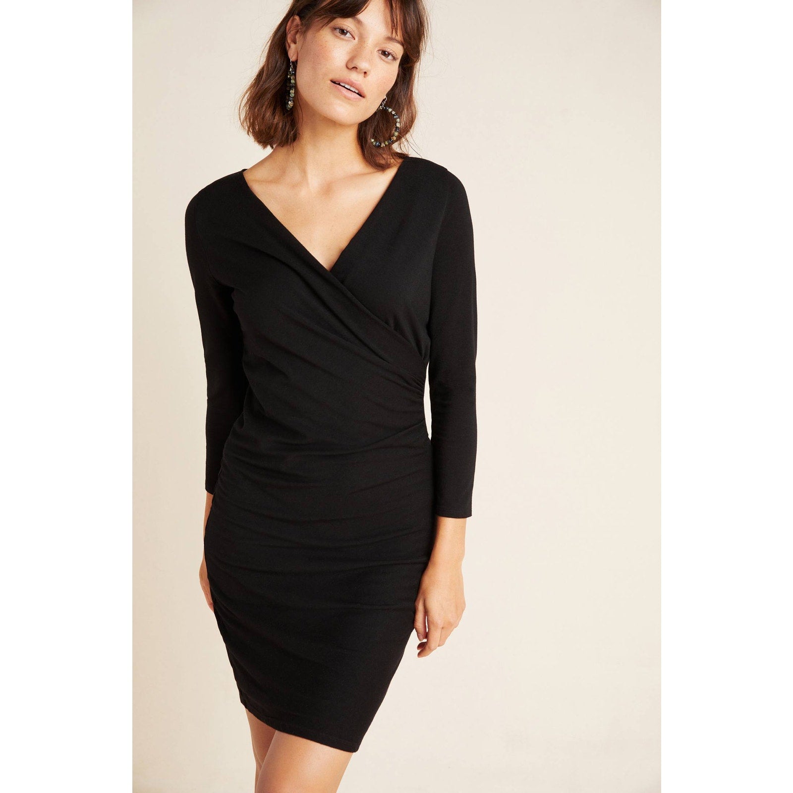 New Anthropologie x Velvet Carolyn V-neck Mini Dress $189 SMALL Black LBD