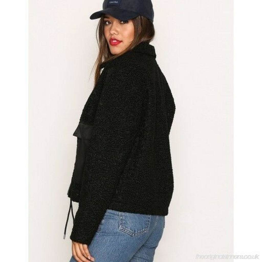 New Dr Denim Emlin Box Crop Faux Shearling Jacket Black Boucle $220 SMALL Chic