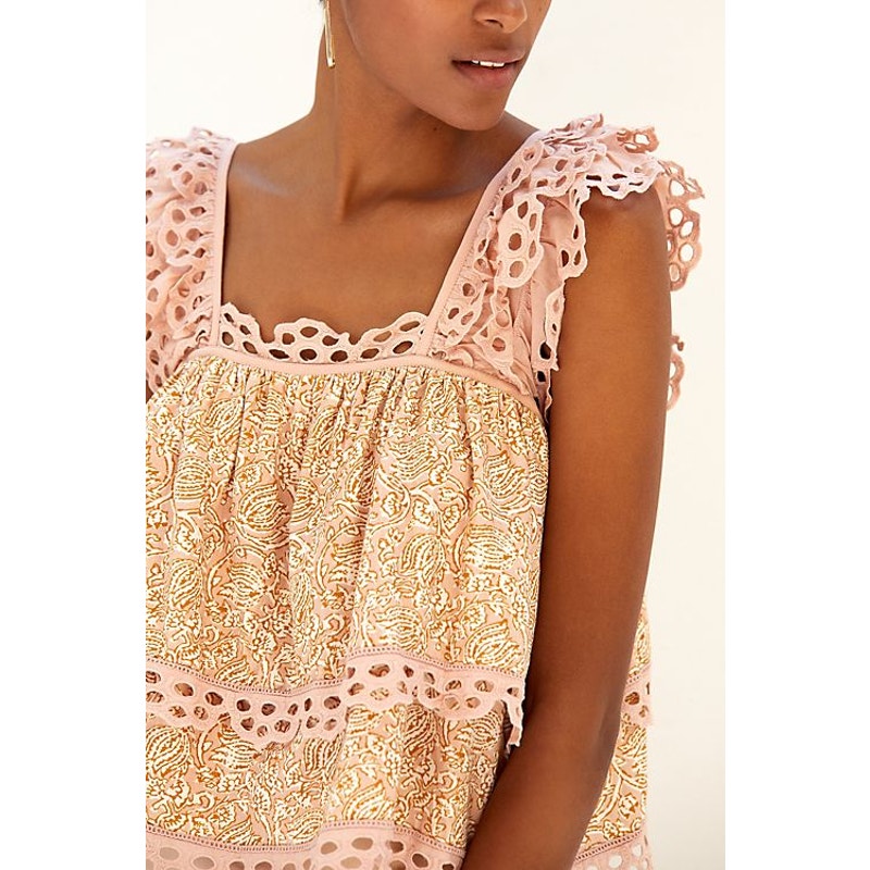 Anthropologie Let Me Be Eyelet Tiered Swing Top