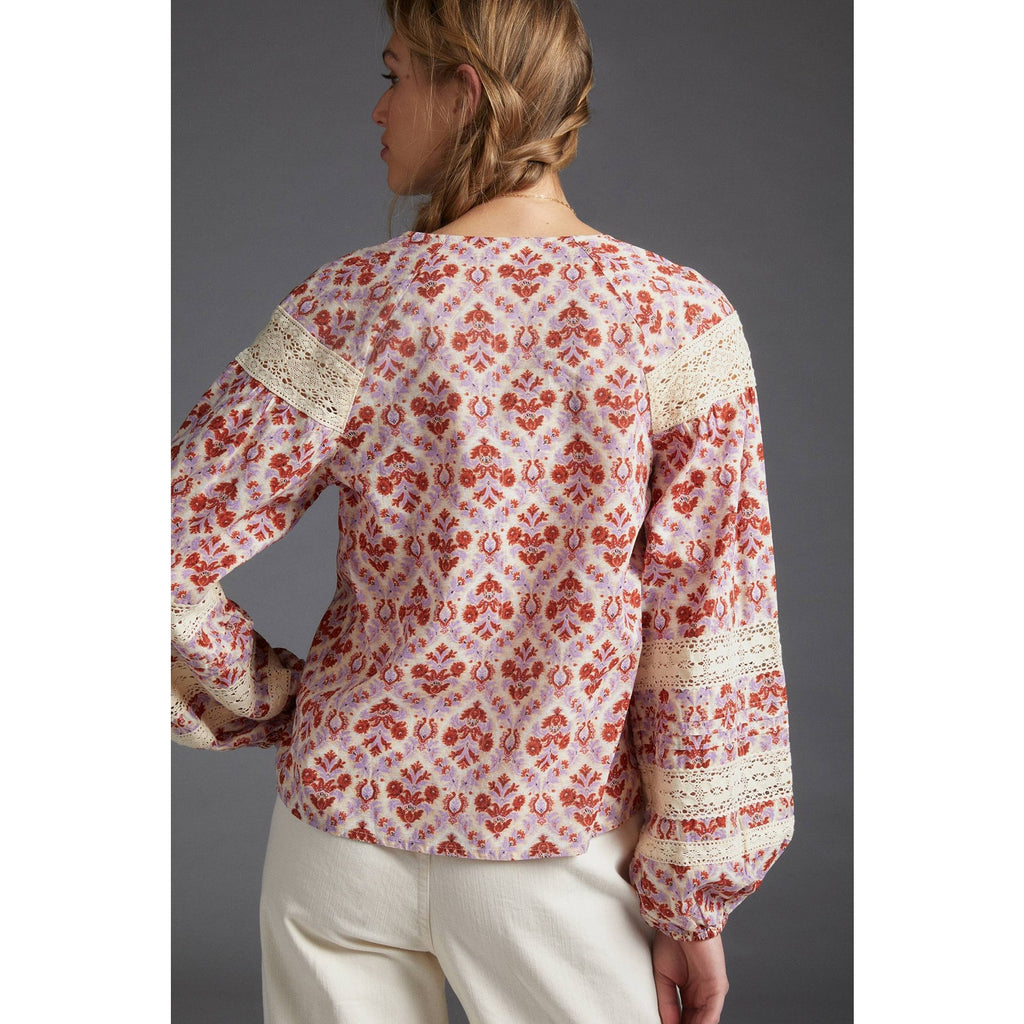 New Anthropologie Eze Sur Mer Yvonne Lace Boho Chic Blouse $98 SMALL Floral Geo