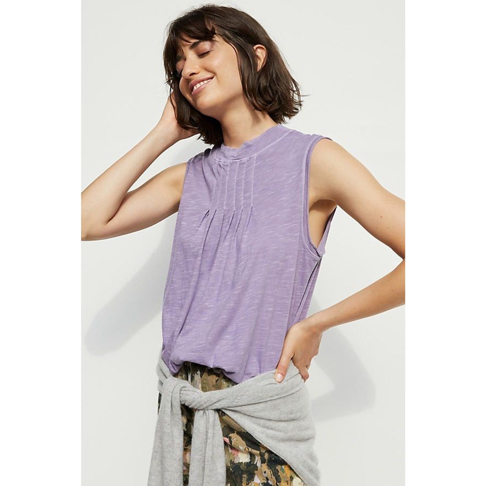 New Anthropologie Vlada Pintucked Top by T.La  $48 BLACK XS Heathered Cotton