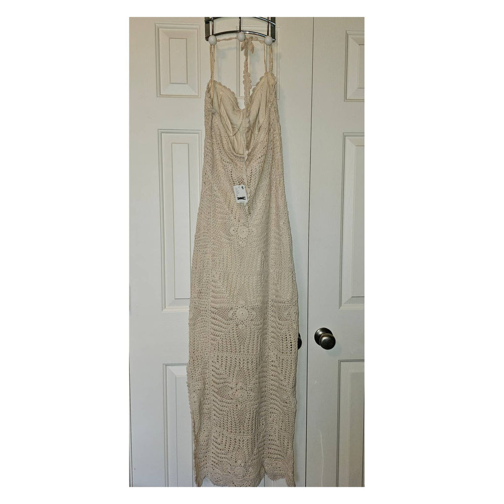 New Free People Dahlia Chrochet Bodycon Style Maxi Dress $168 MEDIUM Natural
