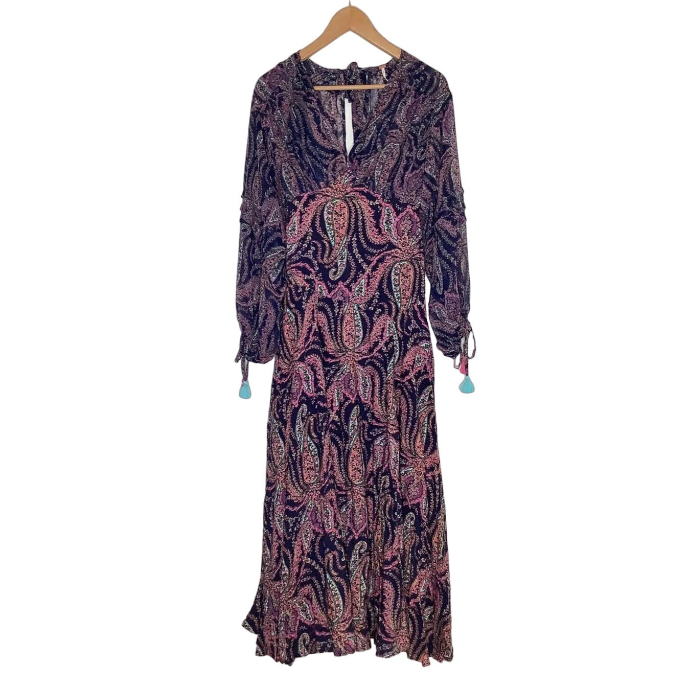 New Free People Mirage Boho Paisley Maxi Dress $198 Size 0 Long Sleeve