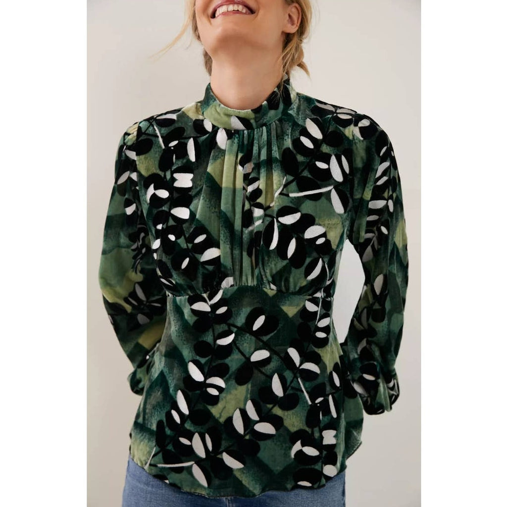 New Anthropologie Anna Sui Isa Breezy Velvet Blouse $473 SIZE 2 Green
