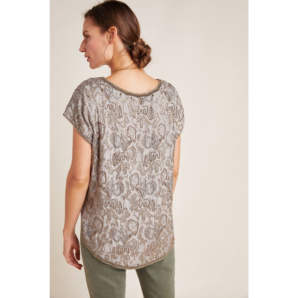 New Anthropologie x Love Sam Lorelei Hand Beaded Blouse $325 Small EARTH