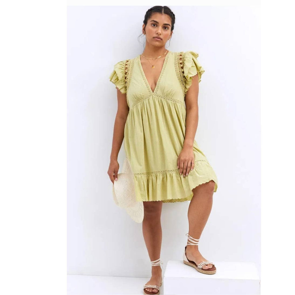 New Anthropologie Ruffled Lace Mini Dress $160 X-SMALL Sagebrush XS/S Oversized