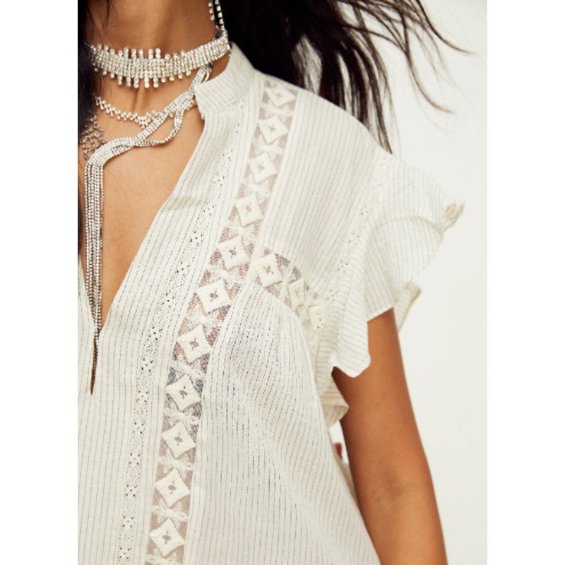New FREE PEOPLE  Baby Blues Tunic $128 SMALL Ivory Semi-Sheer Mini Cotton