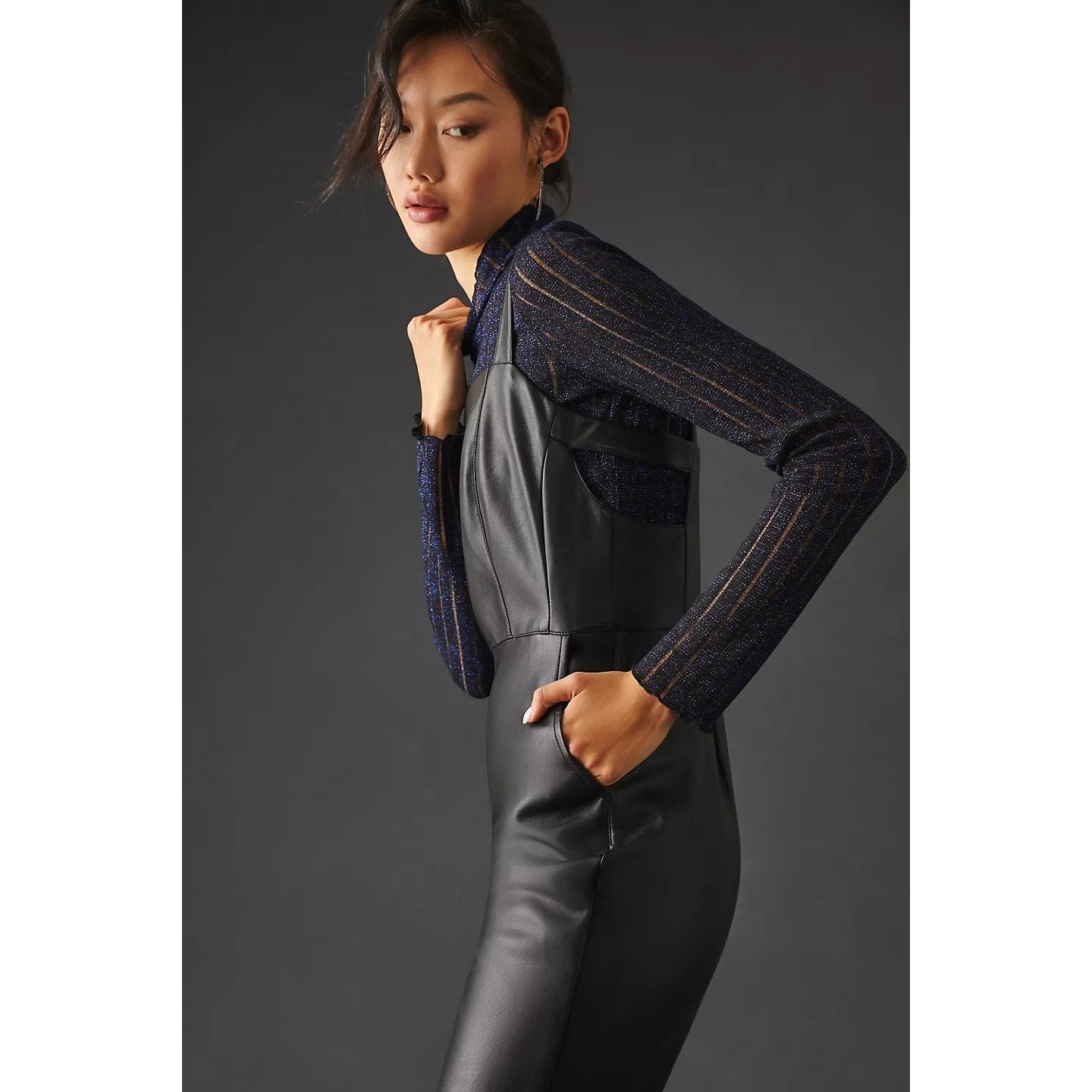 New Anthropologie Avec Les Filles Faux Leather Jumpsuit $198 SMALL 4/6 Black