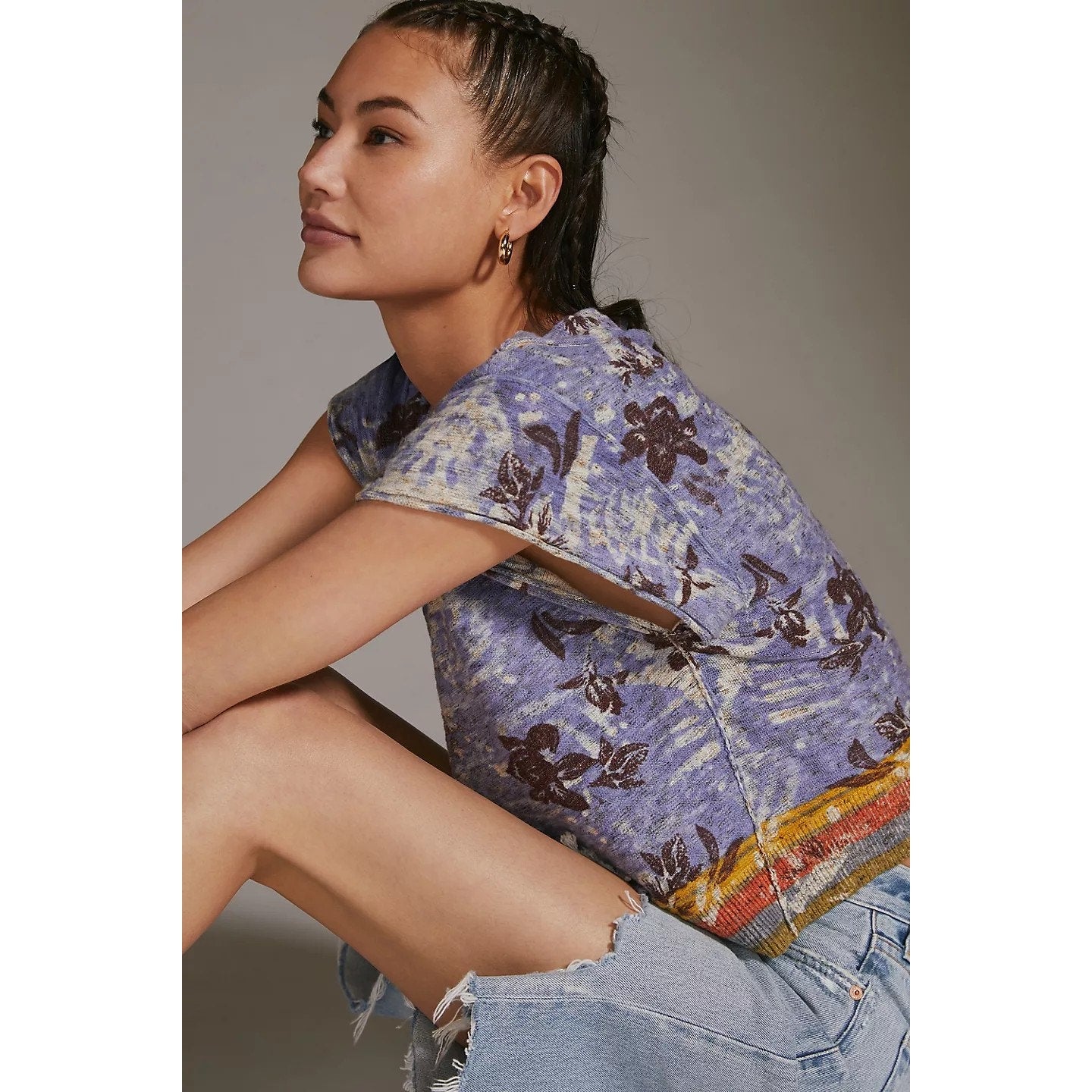 New Anthropologie Pilcro The Taman Muscle Top $130 SMALL Blue Floral
