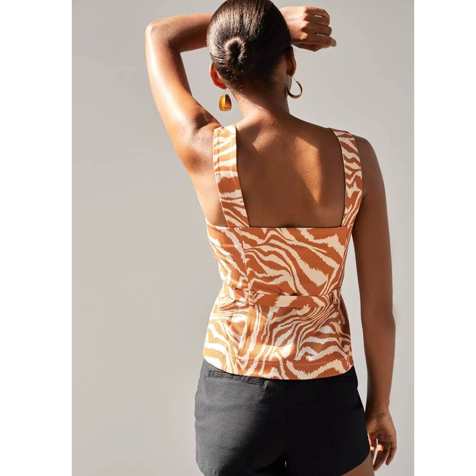 New Anthropologie Zebra-Striped Tank Mare Mare $110 SMALL Belted Button Front
