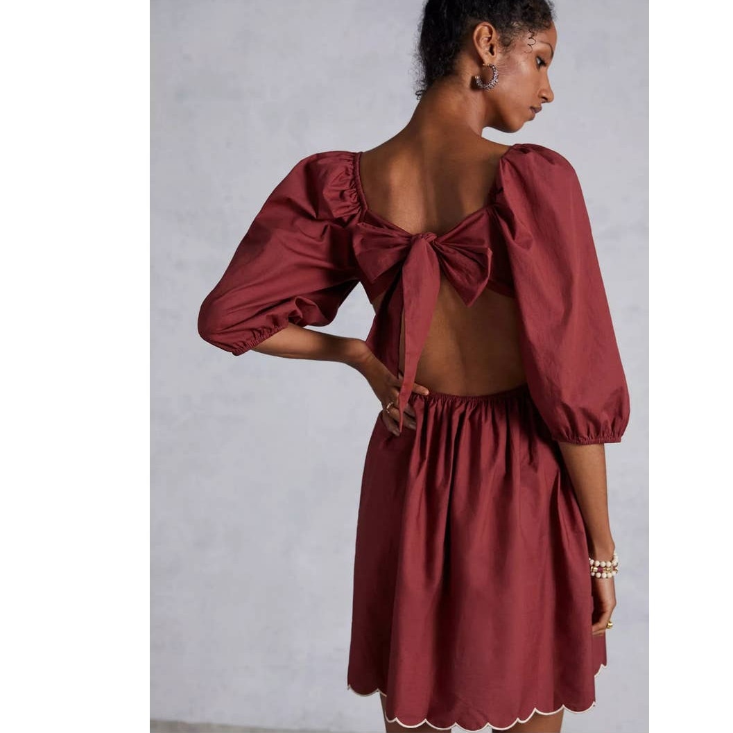 New Anthropologie Forever That Girl Scalloped Mini Dress $160 PLUS 1X  Wine
